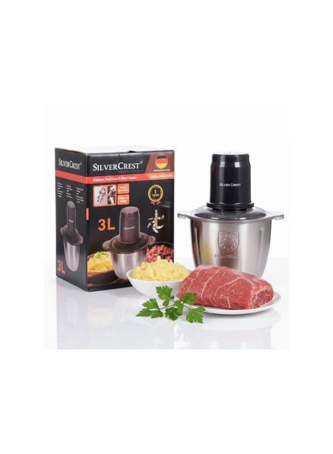 سيلفر كريست مفرمة لحوم كهربائية 1000 وات سعة 3 لتر بوعاء ستانلس ستيل موتور قوي عالي السرعة كبة ومفرمة متعددة الاستخدام فرم لحوم وخضار ومكسرات بنظام أمان ورأس بمحمل فولاذي - Image 2